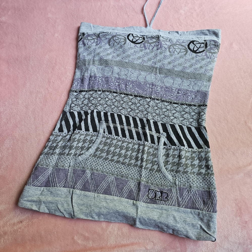 Orb Gray & Purple Y2K Tube Halter Top with Straps & Pocket